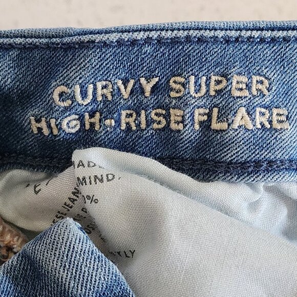 American Eagle Distressed Ripped Curvy Super High Rise Flare Jeans - Picture 8 of 9